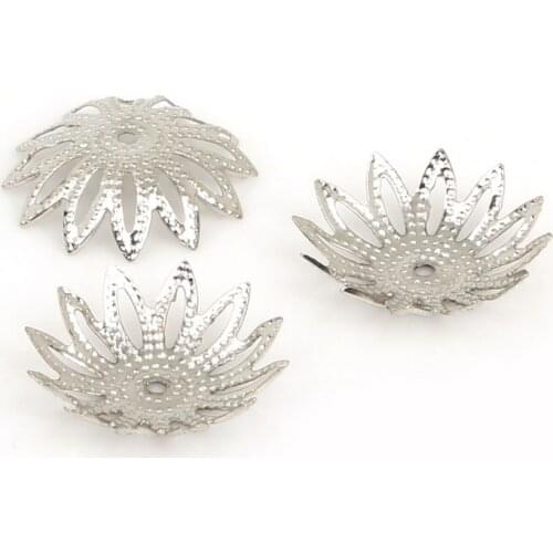 3x17mm 100pcs/lot 2019 High Quality DIY Rhodium Plated Hollow Flower Iron Metal Charms Bead Caps for Jewelry Making