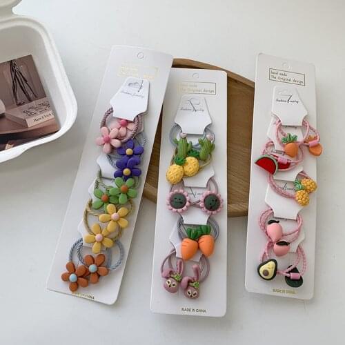 5 Pairs of Cartoon Childrens Head Rope Does Not Hurt Hair Girls Cute Head Flower Hair Rope Rubber Band Hair AccessoriesCartoon