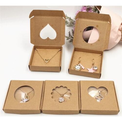 50Sets 6x6x1cm Brown Necklace And Earring Gift Boxes Small Square Handmade Jewelry Set Packing Displays Boxes