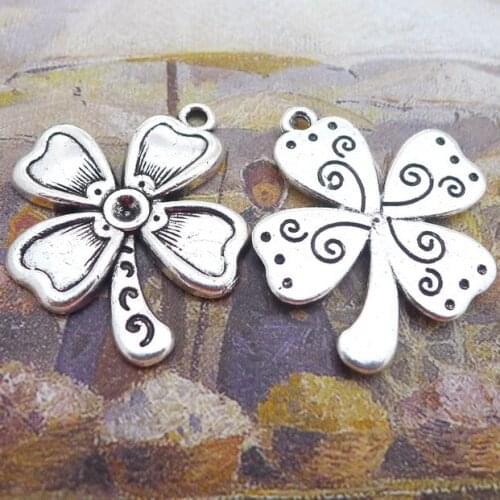 6PCS/Lot 25mm*28mm Pendant Antique Silver Color Four Leaf Clover Charms For DIY Jewelry Making Handmade Craft