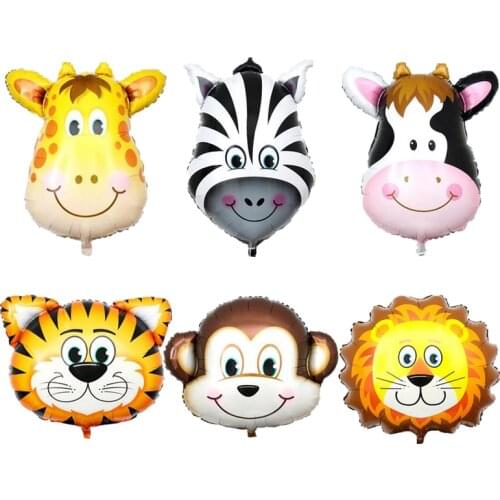 6pc/lot mini animal head Lion Tiger aluminum foil helium balloon forest theme party birthday decoration baby shower kid toy ball
