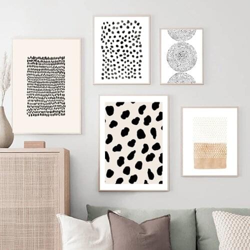 Black & White Dot Watercolor Abstract Painting Print Bedroom Modern Minimalist Canvas Poster Wall Picture Living Room Art Decor