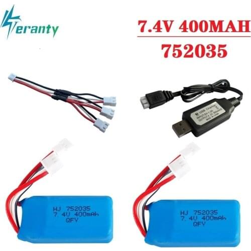 7.4v Battery +charger For DM007 RC Airplane Quadcopter Drone Helicopter Toy Spare Parts 2s 7.4V 400MAH Lipo Battery XH2.54 Plug