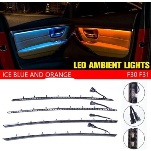 Car LED Ambient Lighting Interior Door Ambient Strip Cover For-BMW 3 4 Series F30 F31 3GT M3 2012-2019, Carbon Fiber