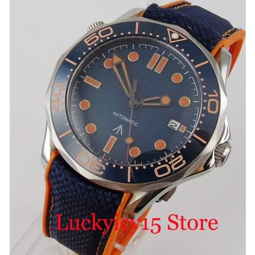 BLIGER Orange Color Stainless Steel Automatic Men Wristwatch Sapphire Glass Rubber Band MIYOTA Movement Rotating Bezel