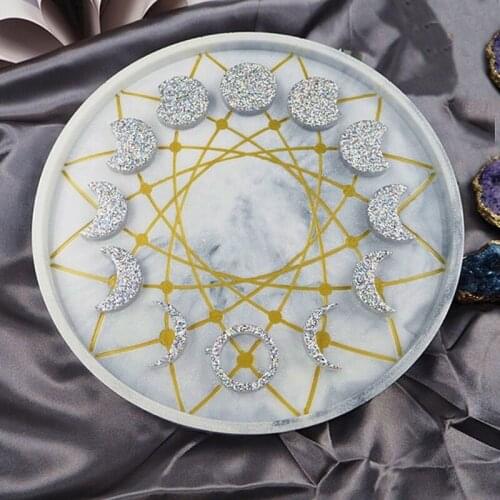 Large Moon Phase Round Tray Resin Mold Crescent Half Full Moon Keychain Pendant Silicone Molds Resin Ornament Home Decor