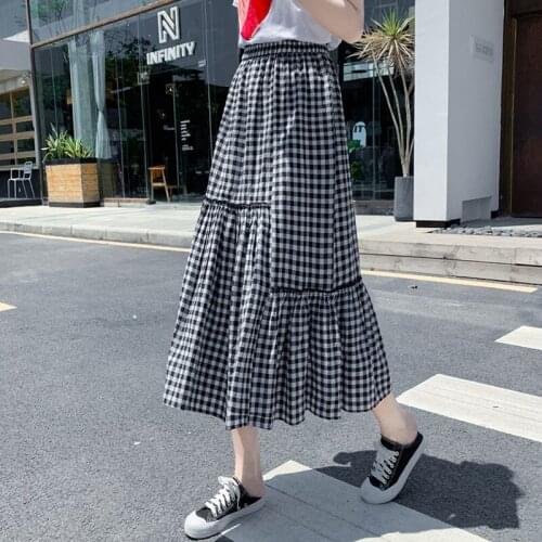 Cheap wholesale 2021 spring summer new fashion casual sexy women Skirt woman female OL long pleated skirt plaid skirt Py1461