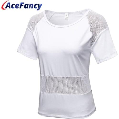 Acefancy Elastic Women Sportwear Solid Sports Crop Tops Tummy Control Women Short Sleeve Gym Wear 61110 t-shirts for Women