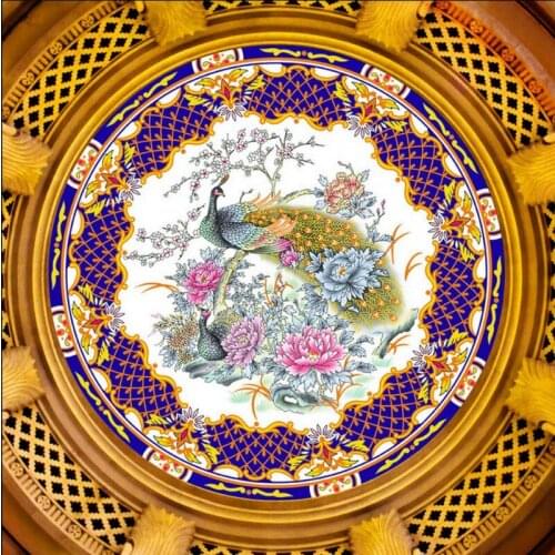 Photo wallpaper Peacock round ceiling 3D zenith mural lobby mural living room children room high quality wallpaper