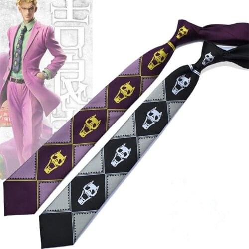 Anime JoJo Bizarre Adventure Necktie Kira Yoshikage Skull Neck Tie Halloween Cosplay Costumes Props Accessories Man Woman