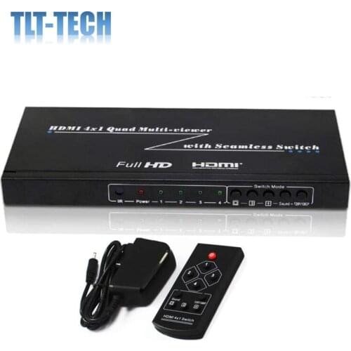 HDMI 4x1 Quad Screen Multi-Viewer Seamless Switcher 4 Ports Four-Way Image Splitter HDCP 1.2 Support 1080p for PS4 PC DVD