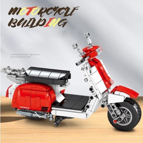 Classic City vehicle vespa Pedal motorcycle Technical building block model steam assembly motor brick toy collection for gift
