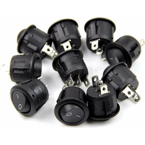 5PCS Black Mini Round 3 Pin SPDT ON-OFF Rocker Switch Snap-in 1500VAC for 1 Minute 10000 Cycles