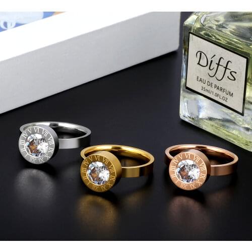 MSX Changable Cubic Zirconia Roman Numerals Stainless Steel Rings Vintage Luxury Brand CZ Crystal Wedding Bridal Rings For Women