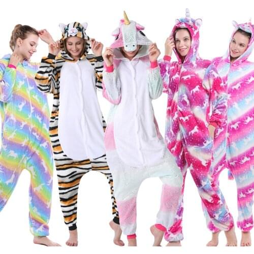One Piece Hooded Oneises Jumpsuits for Adult Unisex Boy Girls Winter Warm Flannel Soft Warm Kigurumi Pajamas Unicorn Sleepwear