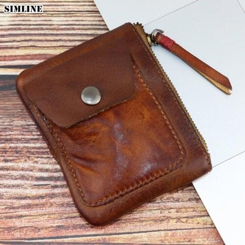 Handmade Genuine Leather Coin Purse Men Woman Vintage Small Mini Zipper Wallets Case Storage Bag Card Holder Pocket Male Female
