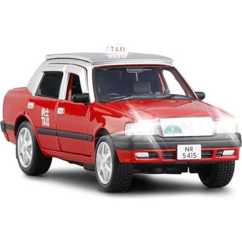 1/32 Toyota Crown Taxi Diecast Car Model Taxi Toys with Sound and Light Pull Back Alloy Car for Kids Gifts Toy V237