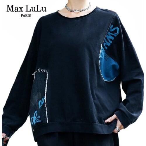 Max LuLu Spring New 2021 Fashion Women Patchwork O-Neck Tee Ladies Long Sleeve Loose Tshirts Girls Casual Printed Tops Plus Size