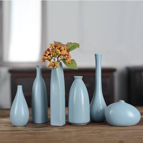 Minimalism Ceramic Glaze Blue Flower Vase for Hydroponics Plants Dried Flower Home Table Decoration