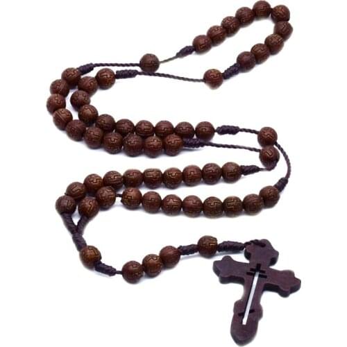 Handmade Men Cross Catholic Rosary Beads Pendant Necklace Religious Chain Charm 85AC