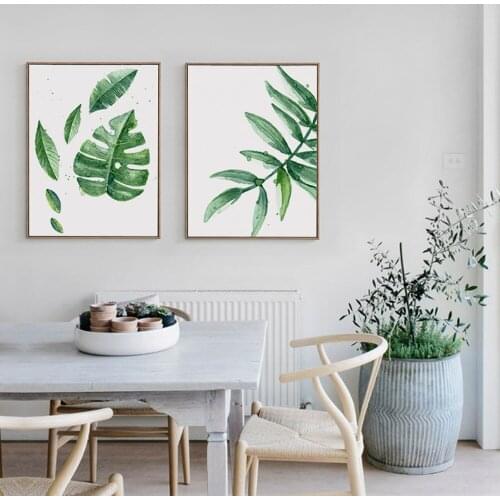 Unframed Modern Simplicity Watercolor Tropical Leaf Canvas Print Painting Poster for Home Decoration Green Plant Wall Pictures