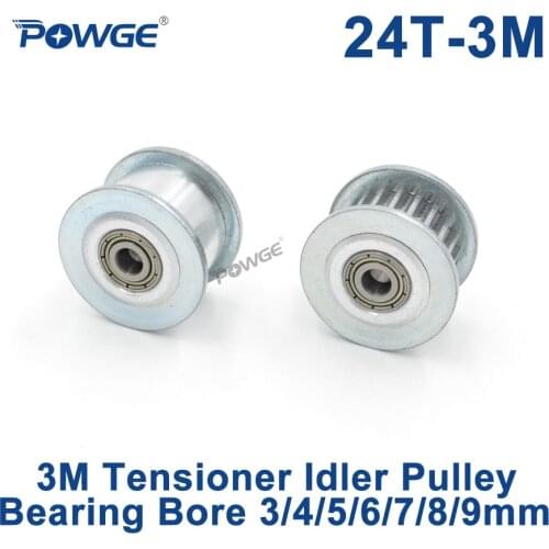 POWGE 24 Teeth 3M Idler Pulley Tensioner Wheel Bore 3/4/5/6/7/8/9mm with Bearing Guide synchronous pulley gear HTD3M 24T 24teeth