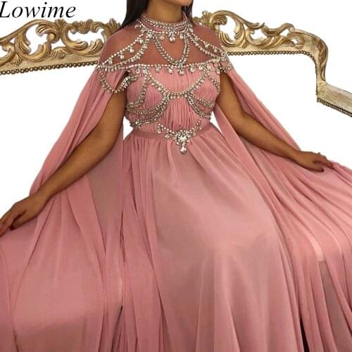 New Pregnant Muslim Chiffon Prom Dresses 2019 A-Line Crystals Evening Prom Party Dress Special Arabic Abendkleider Vestido Longo