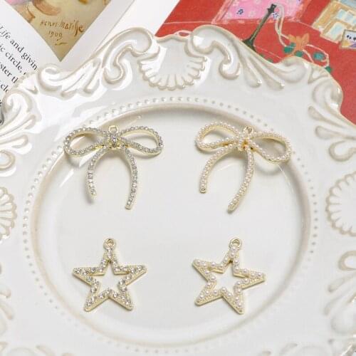 Retro lovely large bow star imitation pearl alloy pendant DIY handmade jewelry earrings accessories materials