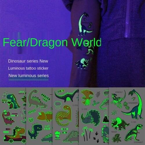 Luminous Dinosaur Kids Tattoo Stickers Cartoon Fun Glowing Stickers Temporary on Face Arm Leg for Child Body Art Decoration New