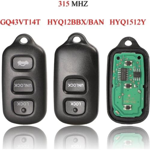 Kutery Remote Smart Car Key For Toyota Camry Solara Corolla Sienna 3/4Buttons 315Mhz GQ43VT14T HYQ12BBX HYQ12BAN HYQ1512Y