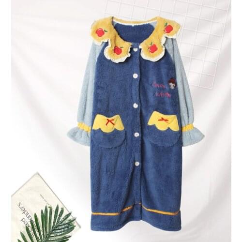 Thicken warm winter new coral velvet cartoon apple princess cute nightgown loose plus size pajamas home service
