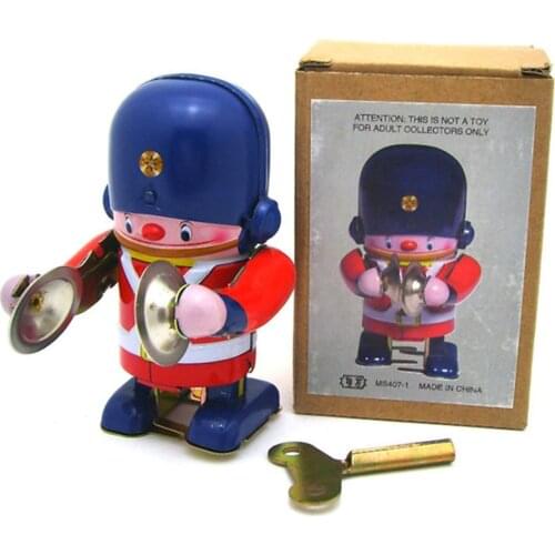 Vintage Collection Drumming robot Tin toys Classic Clockwork Wind Up Robot Model Tin Toys For Adult Kids Collectible Gift