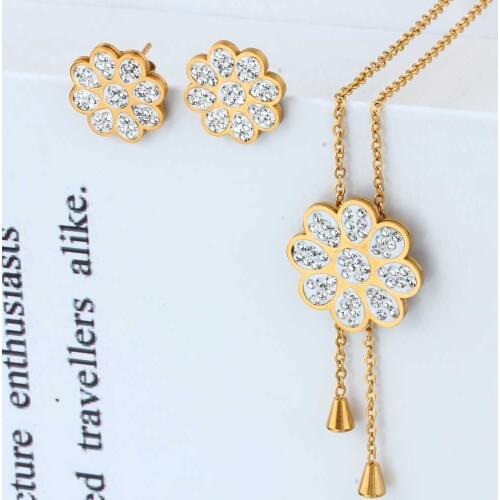 XUANHUA Stainless Steel Flower Fashion Wedding Jewelry Sets Women Necklaces Earrings Sets Indian jewellery Accessories