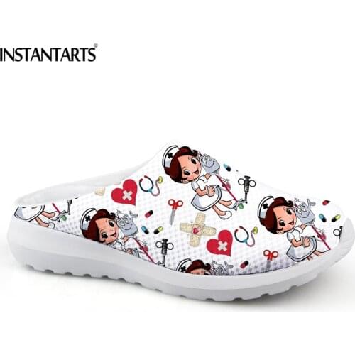 INSTANTARTS Summer Mash Sandal Nurse Shoes Woman Cute Surgical Heartbeat Medical Print Casual Ladies Beach Silpper Zuecos Mujer
