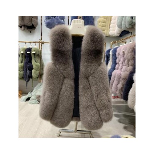 New Winter Jackets Women Long Fox Fur Vest Natural Fox Fur Tops Fashion High Street Style Casual Fur Vests