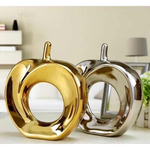 Electroplating Gold and Silver Apple Art Ornaments Ceramic Hollow Decorations Living Room Office Abstract Crafts Home Decoration