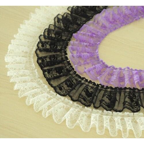 1M Pleated White Black Purple Lace Fabric Guipure Lace Ribbon Trim 6cm DIY Sewing Dress Decoration Clothes Craft Supplies QW10