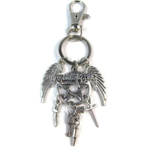 12pcs Supernatural inspired Keychain Sam Dean and Cas Team Free Will charm Key Chain charm in silver