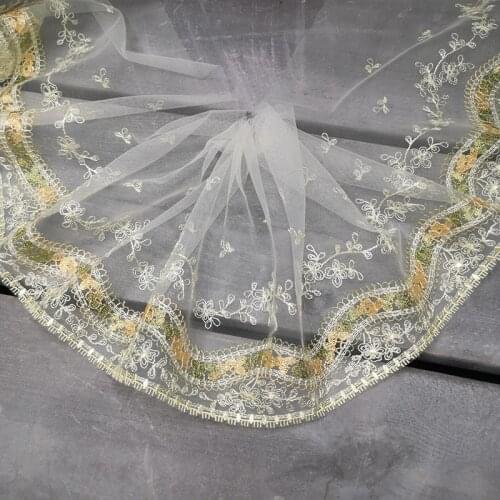 2Meters Embroidered Lace Trim Yellow Golden Edge Mesh Lingerie Bra Underwear Handmade Dress Sewing Fabrics 15cm Width