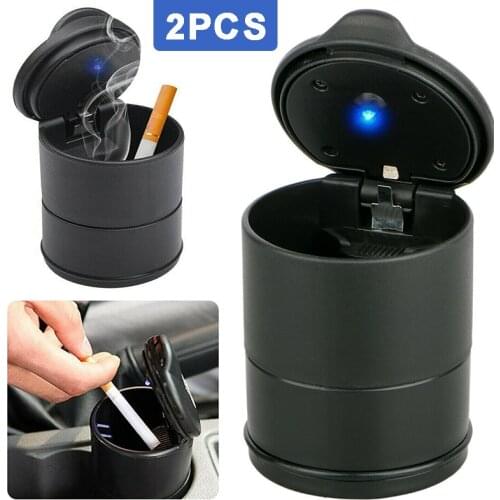 2pcs Newest Car Cigarette Ashtray LED Light Cigar Ash Tray Container Durable Smoke Ash Cup Holder Cars Replacement Accessories