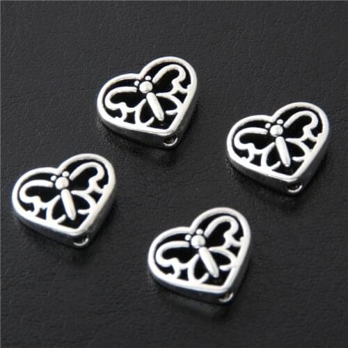 20pcs Silver Color Lovely Hollow Heart Shape Bead Butterfly Charms Trendy Making Jewelry Necklaces Pendant 12x10x4mm A3068