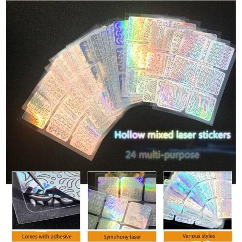 24 Sheets/set DIY Nail Art Hollow 3D Laser Sticker Stencil Gel Polish Nail Vinyl Tip Transfer Guide Template Nail Decals