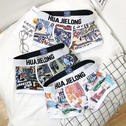 3 Pcs Mens Sexy Panties Male Underwear Print Mens Boxers Shorts Cotton Soft Men Underpants Breathable Trunks Plus Size 2021 New