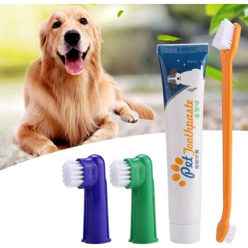 4pcs/Set Pet Dog Cats Calculus Halitosis Removal Toothpaste Toothbrush Pet Oral Care Teeth Cleaning Products