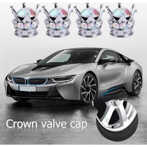 4pcs Tire Valve Universal Car Styling Rhinestone Crown Wheel Tire Valve CAPs Copper Core Auto Truck Tyre Rim Stem Dust Air Cover