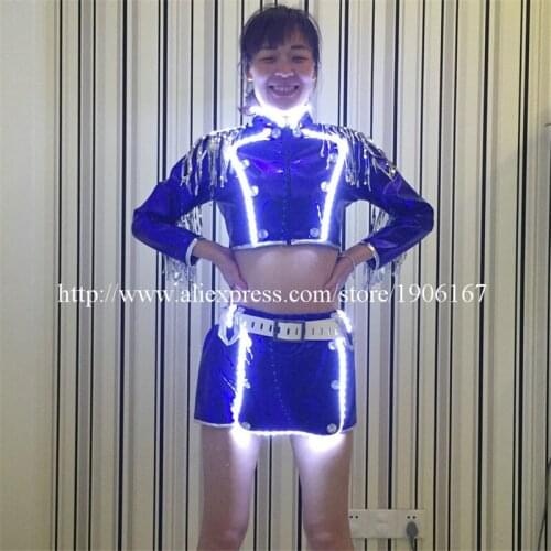 5 Pcs White Led Luminous Sexy Lady DS Dress Led Flashing Ballroom Dance Costume Stage DJ Nightclub KTV Bar Waiter Clothes