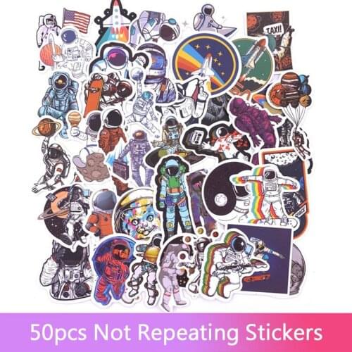 50pcs Astronaut Cartoon Graffiti Stickers Luggage Laptop Waterproof No Glue Stickers