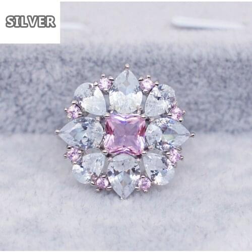925 anillos Silver Blue Square Stone Wedding Ring Flower White Crystal Engagement Ring Silver Color Lover Rings For Women