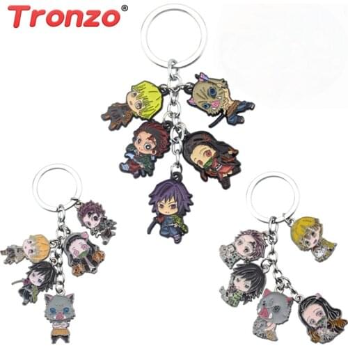 Tronzo 5 in 1 Demon Slayer Kimetsu no Yaiba Kamado Tanjirou Nezuko Zenitsu Giyuu Inosuke Figure Toys Keychain Kimetsu Key Rings
