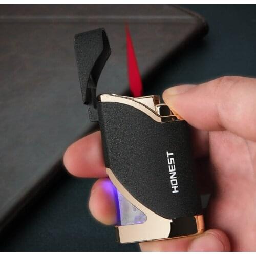 Honest Inflatable Ultra-Thin Turbine Torch Lighter With Lamp Personality Creative Red Fire Windproof Lighters Gifts For Men